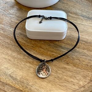 Silpada iridescent shell in silver and leather necklace